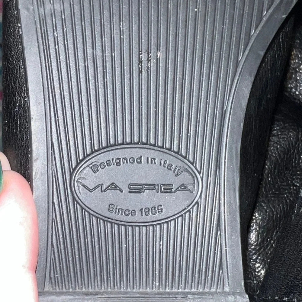 Via Spiga Black Leather Knee High Boots Zip Back Wedge‎ Heel Womens Size 8